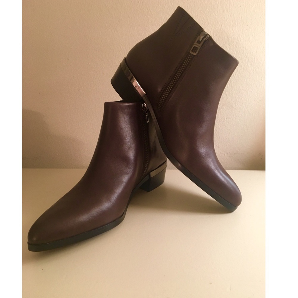 Coach Dark Brown Leather Ankle Booties with Side Zipper